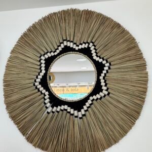 ESPEJO RAFIA REDONDO CON NEGRO