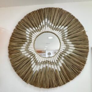 ESPEJO RAFIA REDONDO CON BLANCO